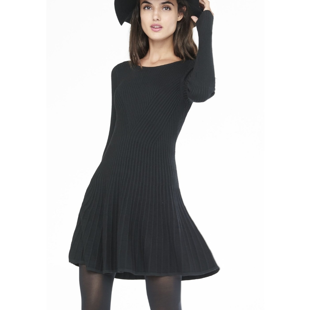 EXPRESS Black Ribbed A Line Sweater Dress
